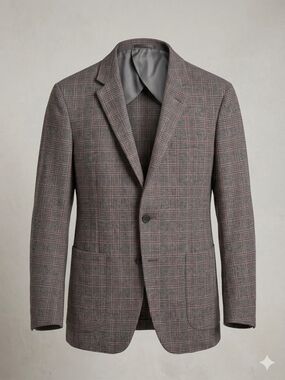 Pal Zileri Grey Plaid Sport Coat with Red Windowpane